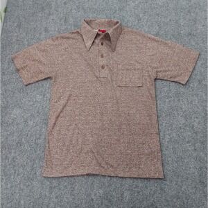 Vtg Kings Road Sears Polo Shirt Mens Medium Brown Pocket 70s Dagger Collar
